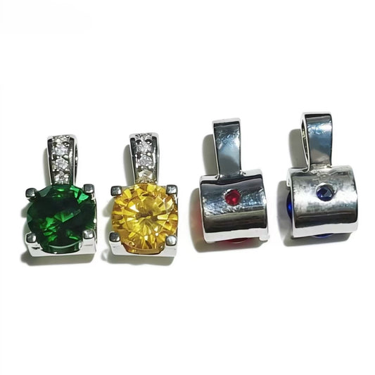 Four-Prong Setting Multi-Color Zircon Pendant, Platinum-Plated Silver Minimalist Necklace Charm