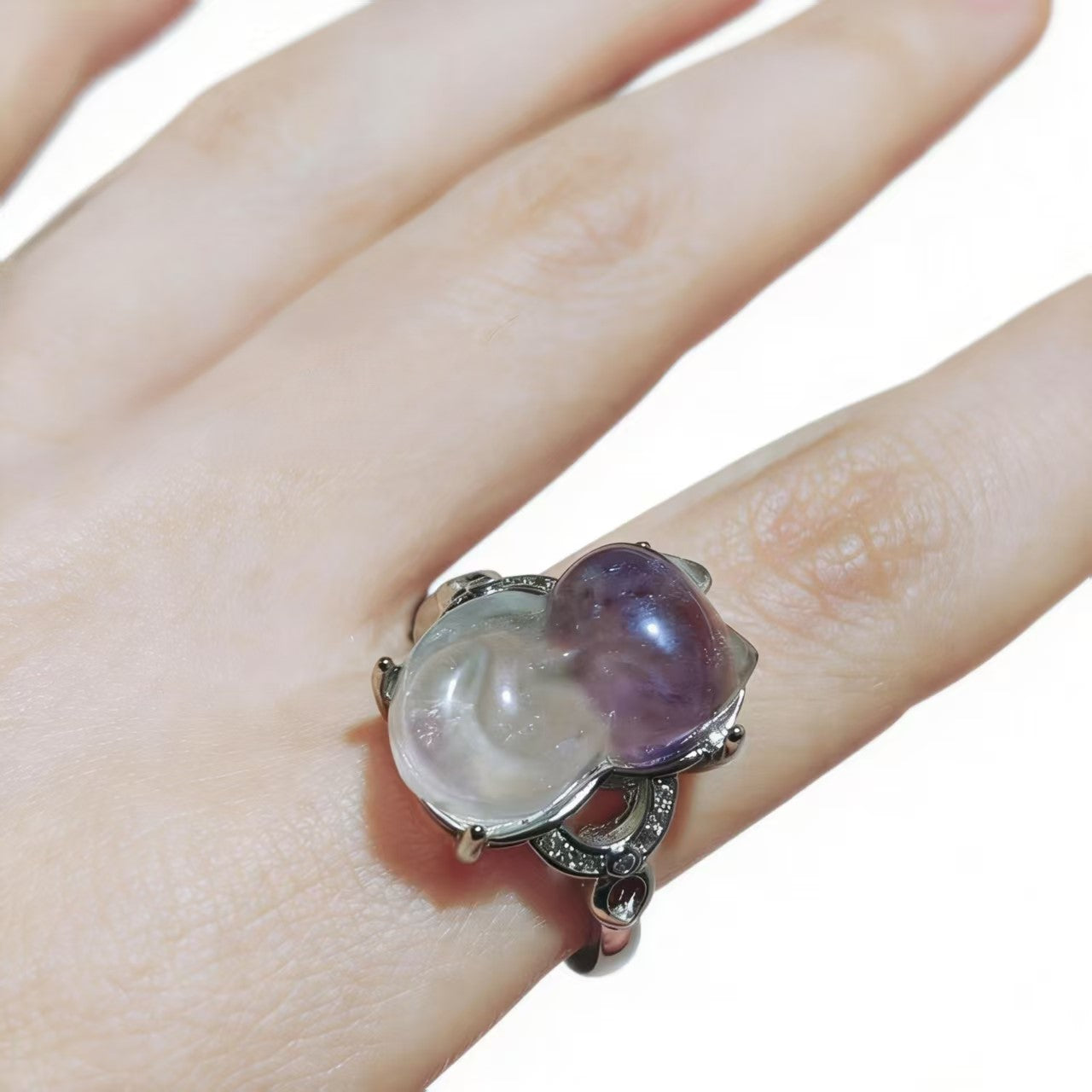 Fluorite Fox Shape Rings Silver Plated Jewelry