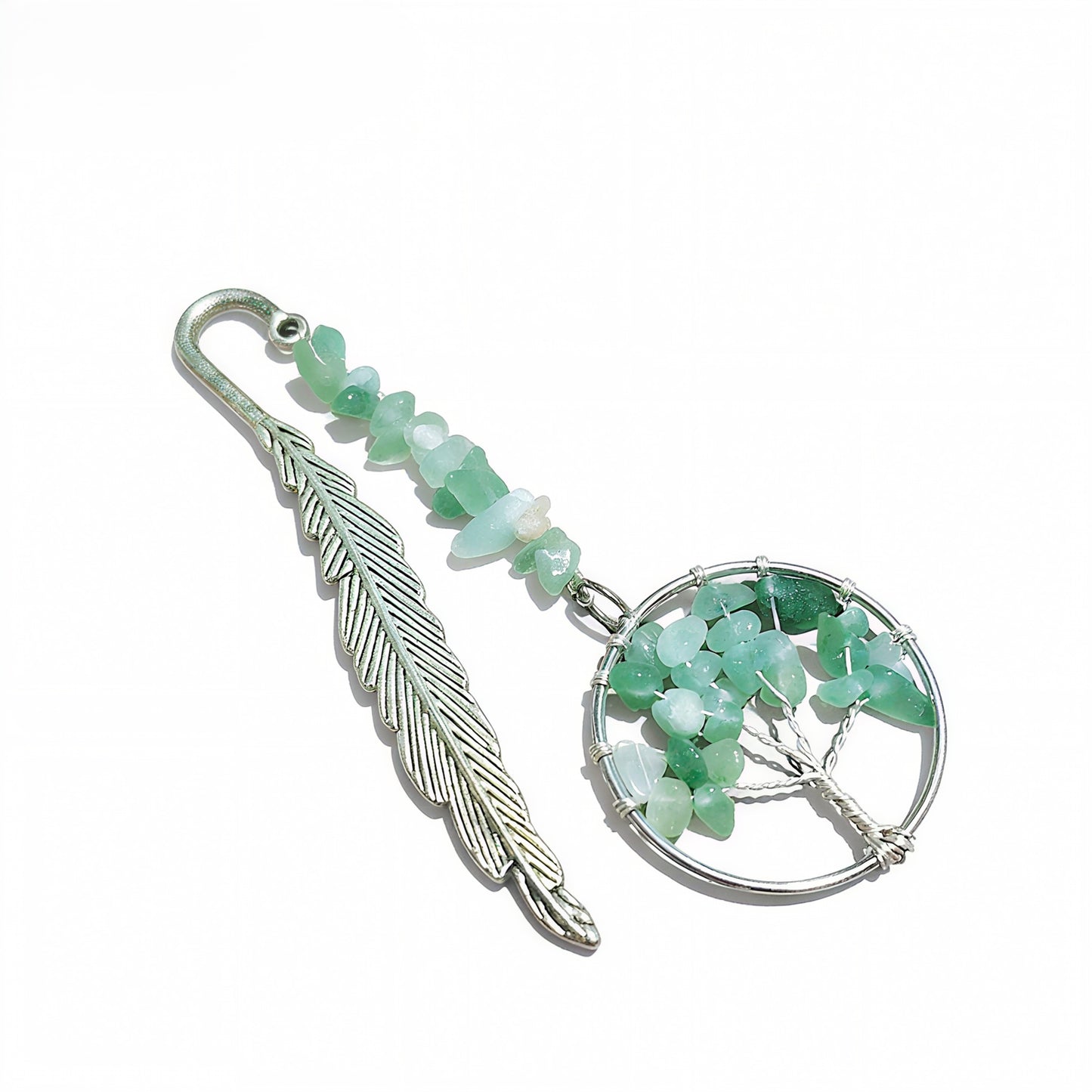 Unique Vintage Metal Feather Bookmarks with 7 Chakra Crystals Healing Stone Beads Life Tree Gifts