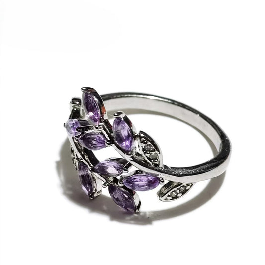 Amethyst Leaves Design Rings Handmade Silver Plated Jewelry