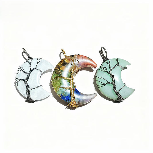 Pendants Crystal Chip Resin Wire Wrap Tree of Life Moon Charms for Jewelry Making DIY Necklace Earring