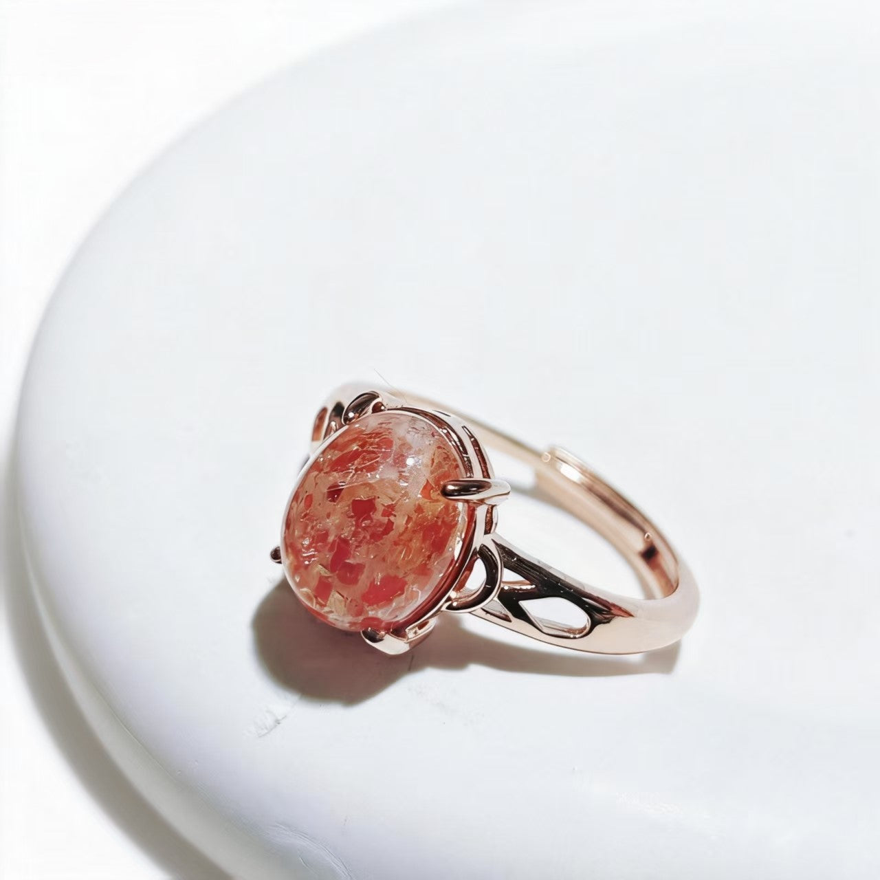 Fire Quartz Rings Oval Cut Rose Gold Wire Wrapped for Women Minimalist Ring