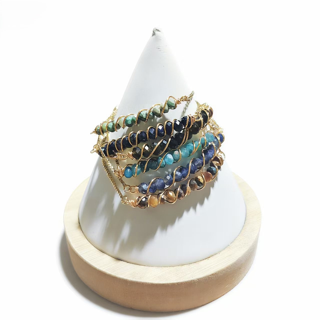 Golden Wired Facted Crystal Beads Bracelet Gifts