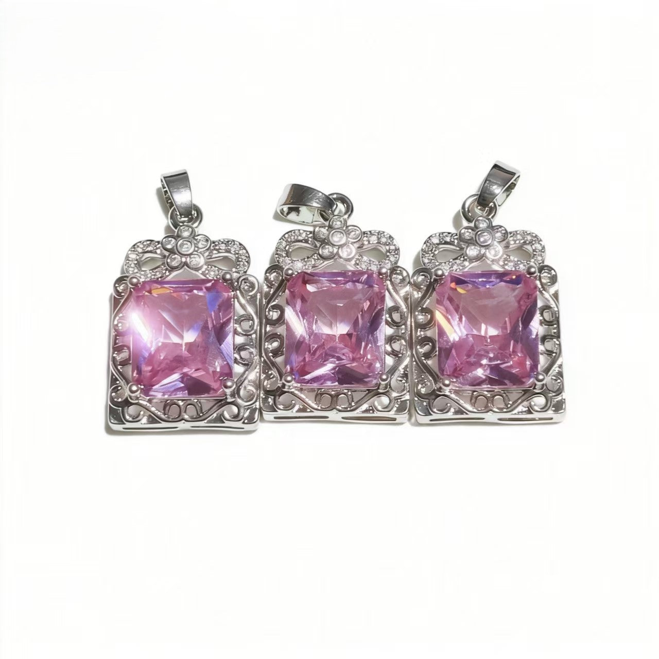 High-end Drilled Square Row Pink Zircon Pendants Silver-plated Accessories For Women Jewelry Gifts