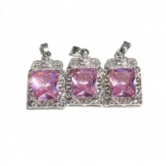 High-end Drilled Square Row Pink Zircon Pendants Silver-plated Accessories For Women Jewelry Gifts