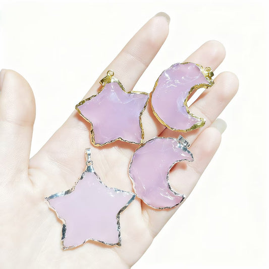 Star And Moon Shape Mozambique Pink Crystal Pendants For Necklace