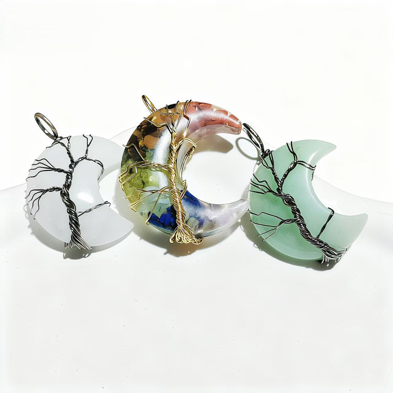 Pendants Crystal Chip Resin Wire Wrap Tree of Life Moon Charms for Jewelry Making DIY Necklace Earring