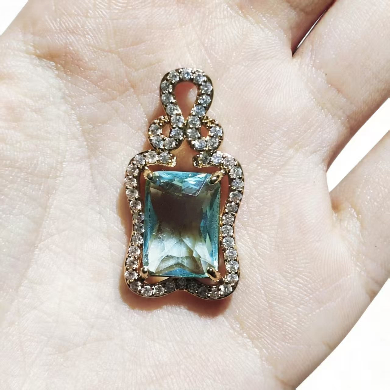 High-end Drilled Square Row Light Blue Zircon Pendants Rose-gold Plated Accessories For Women Jewelry Gifts
