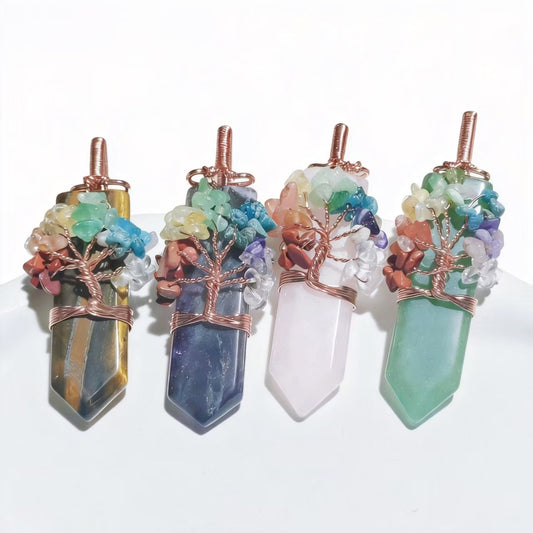 Hand-wrapped Wire Tree of Life Pendants for Necklace with Colorful Gemstones