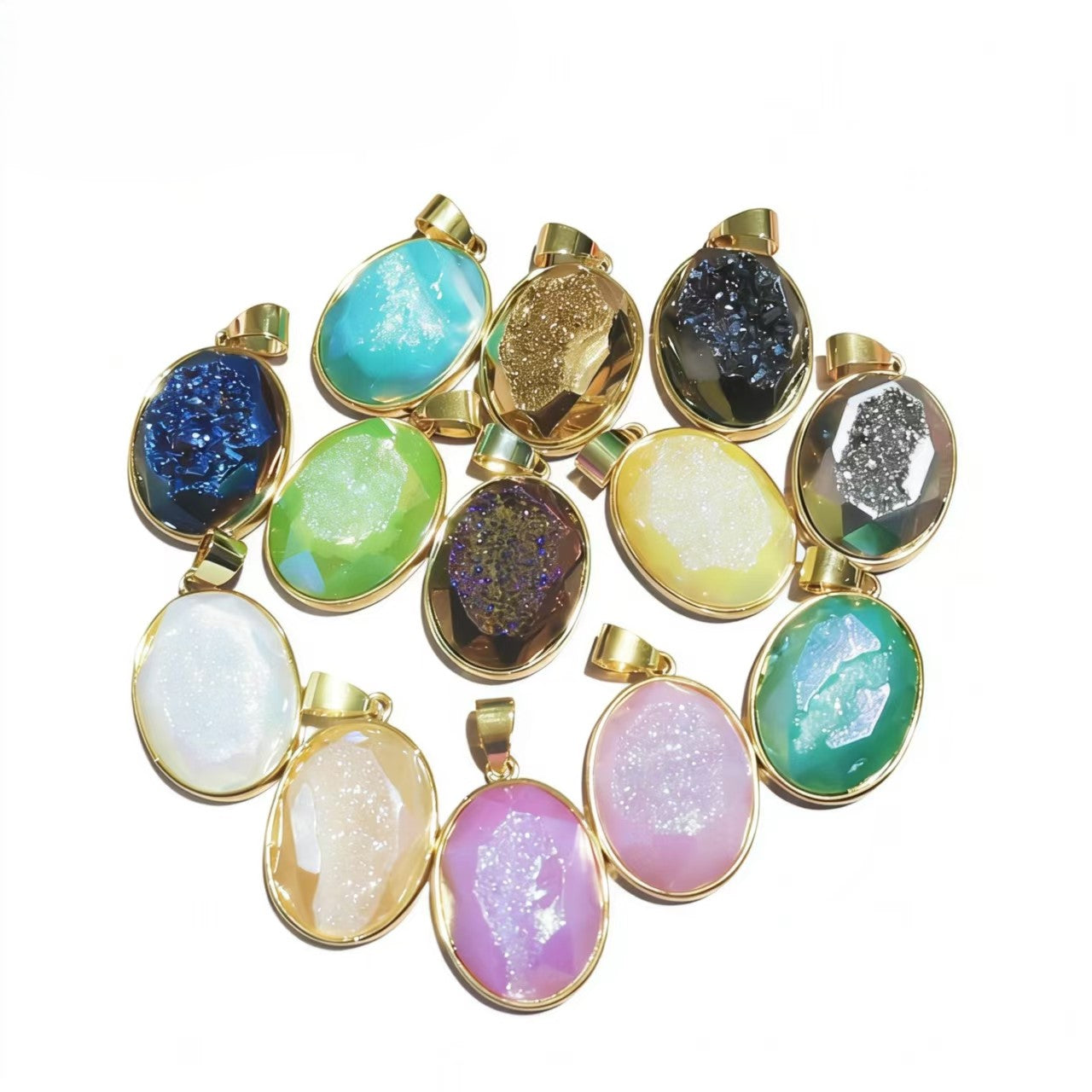 Healing Crystal Oval Pendants, Multi-Stone Gemstone Charms for Necklaces & Bracelets