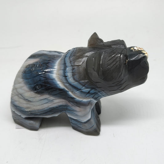 407.4g natural orca agate bear carving ornaments healing