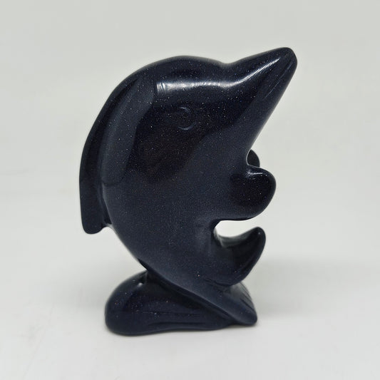 255.6g natural blue sandstone dolphin carving ornaments healing