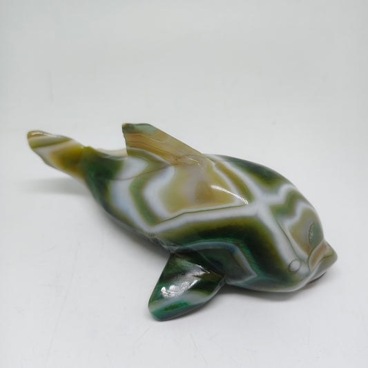 green agate dolphin carving ornaments healing 318.9g