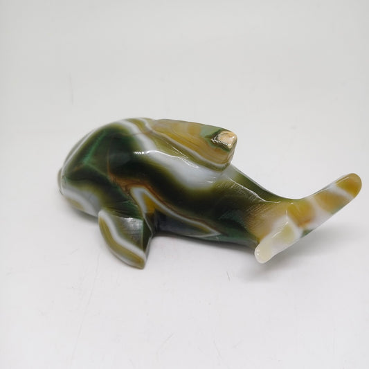 green agate dolphin carving ornaments healing 318.9g