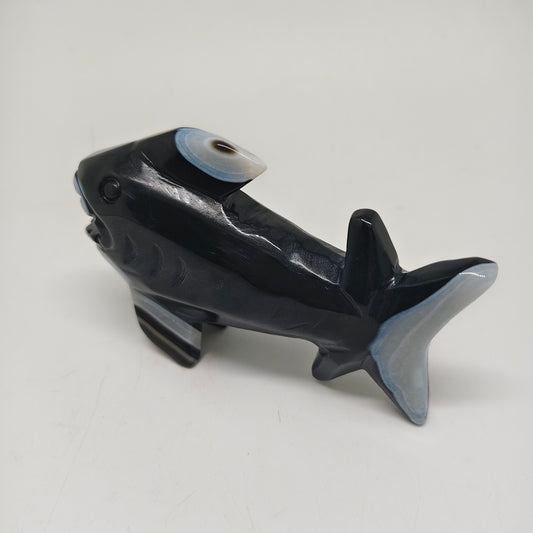 black agate shark carving ornaments healing 231.9g