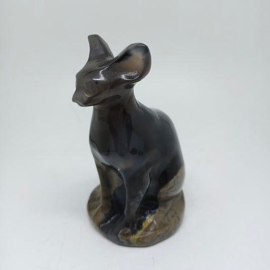 volcanic agate cat carving ornaments healing 436g