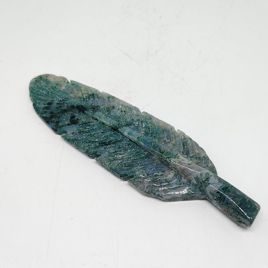 73.4g natural mossagate leaves carving ornaments healing