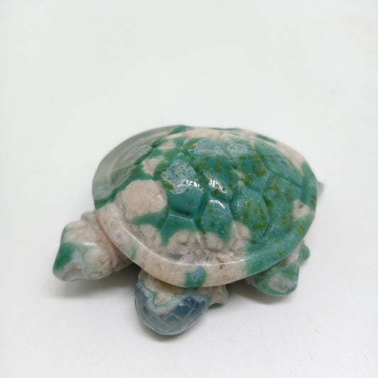 green flower agate turtle carving healing 89.9g