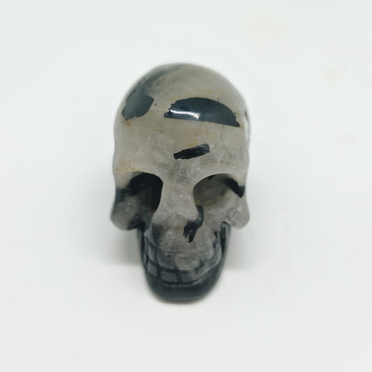 natural black tourmaline skull carving ornaments healing 87g