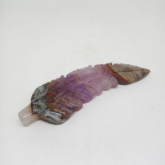 natural amethyst agate leaves carving ornaments healing 89g