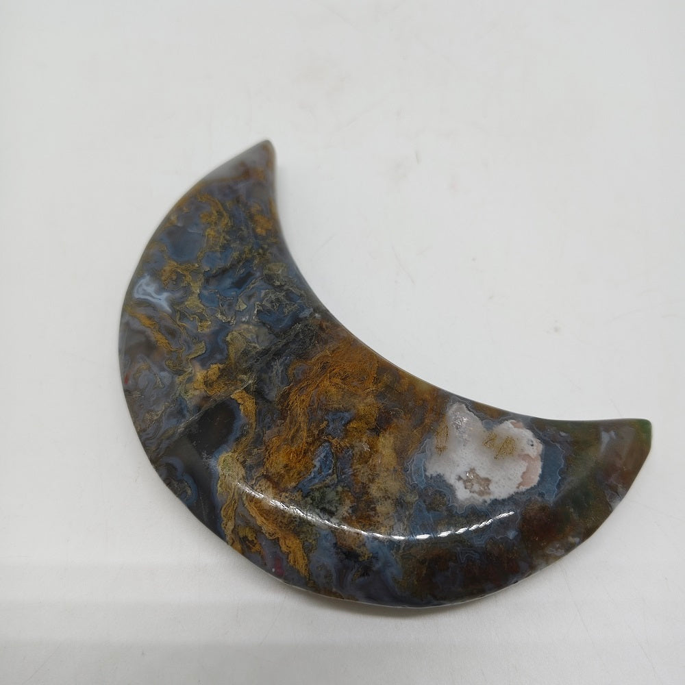natural mossagate moon carving ornaments healing 162g