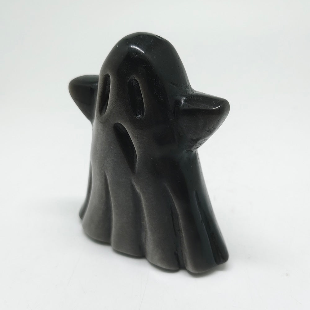 natural silver obsidian ghost carving ornaments healing 220g