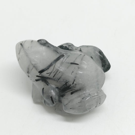 natural black tourmaline frog carving ornaments healing 25.6g