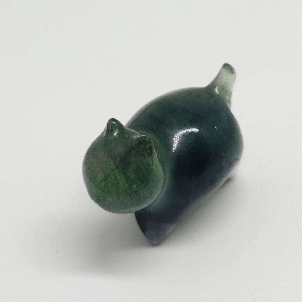 green fluorite cat carving ornaments healing 62.3g