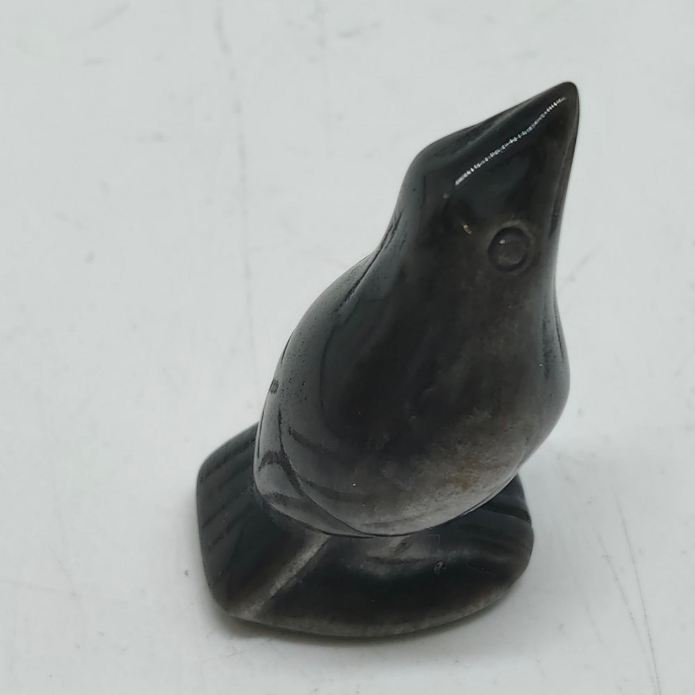 silver obsidian bird carving ornaments healing 24.8g