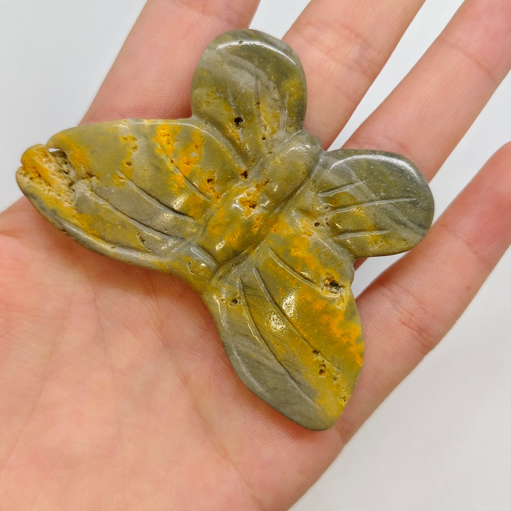 bumble bee jasper butterfly carving ornaments healing 27g