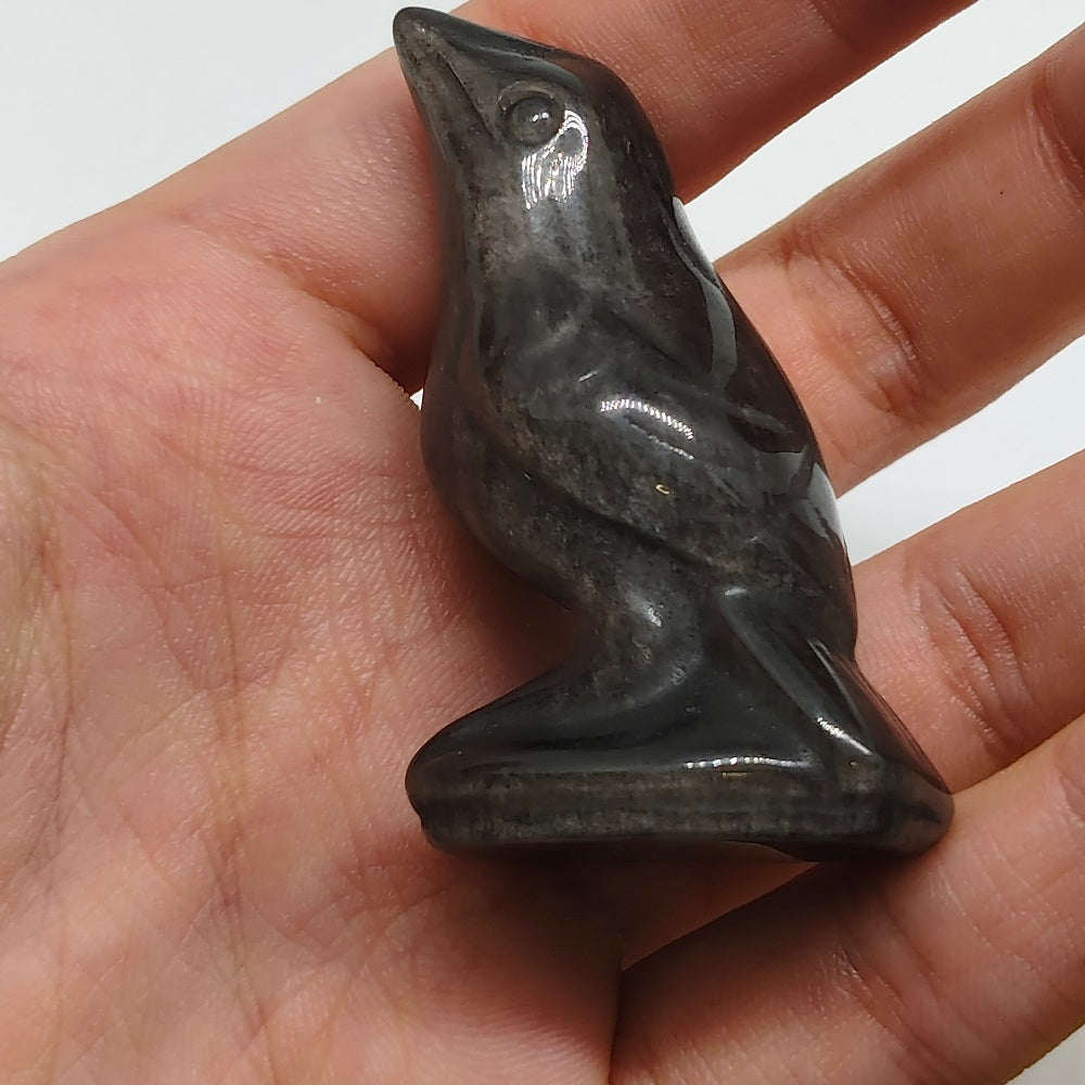 silver obsidian bird carving ornaments healing 24.8g