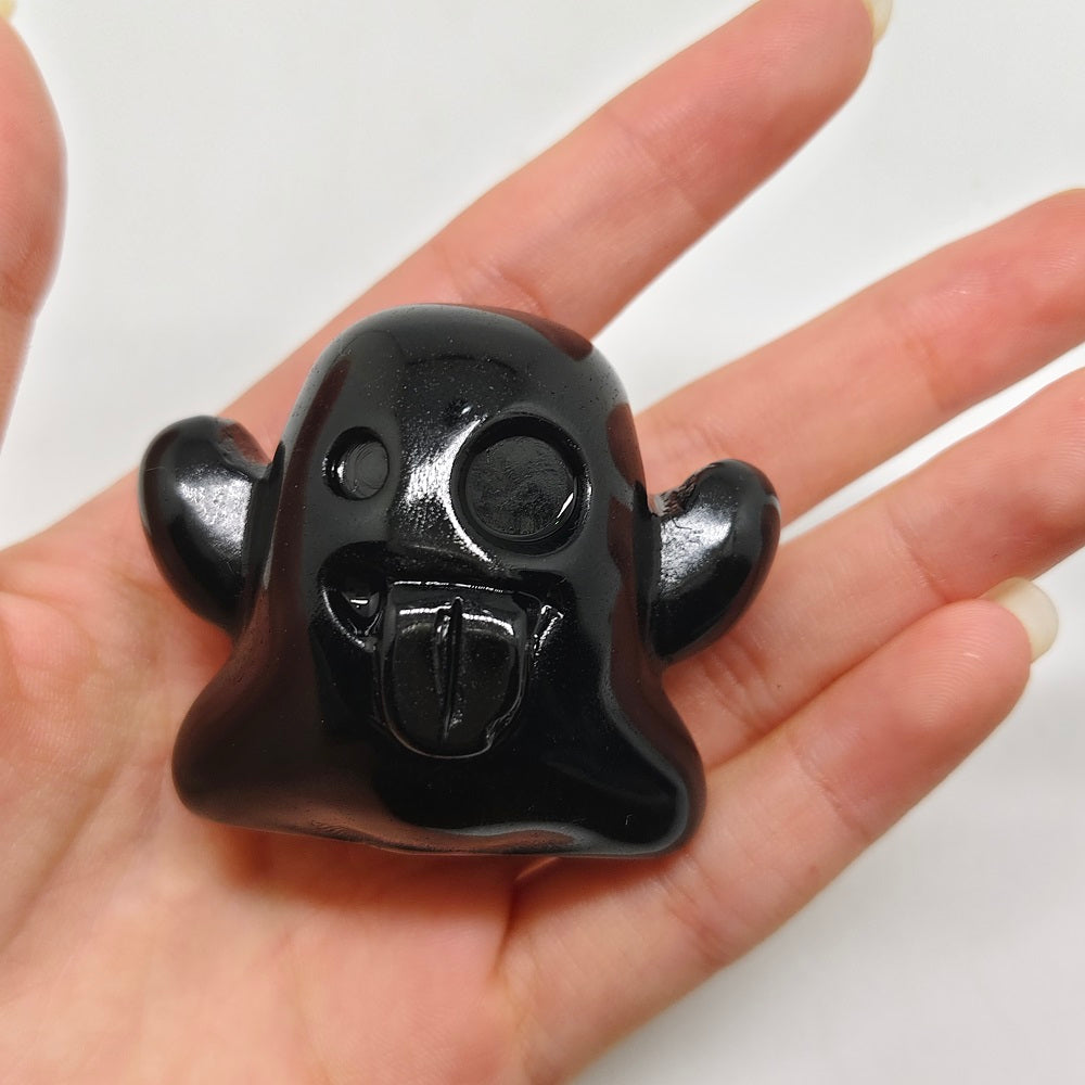 black obsidian ghost carving ornaments healing 64g