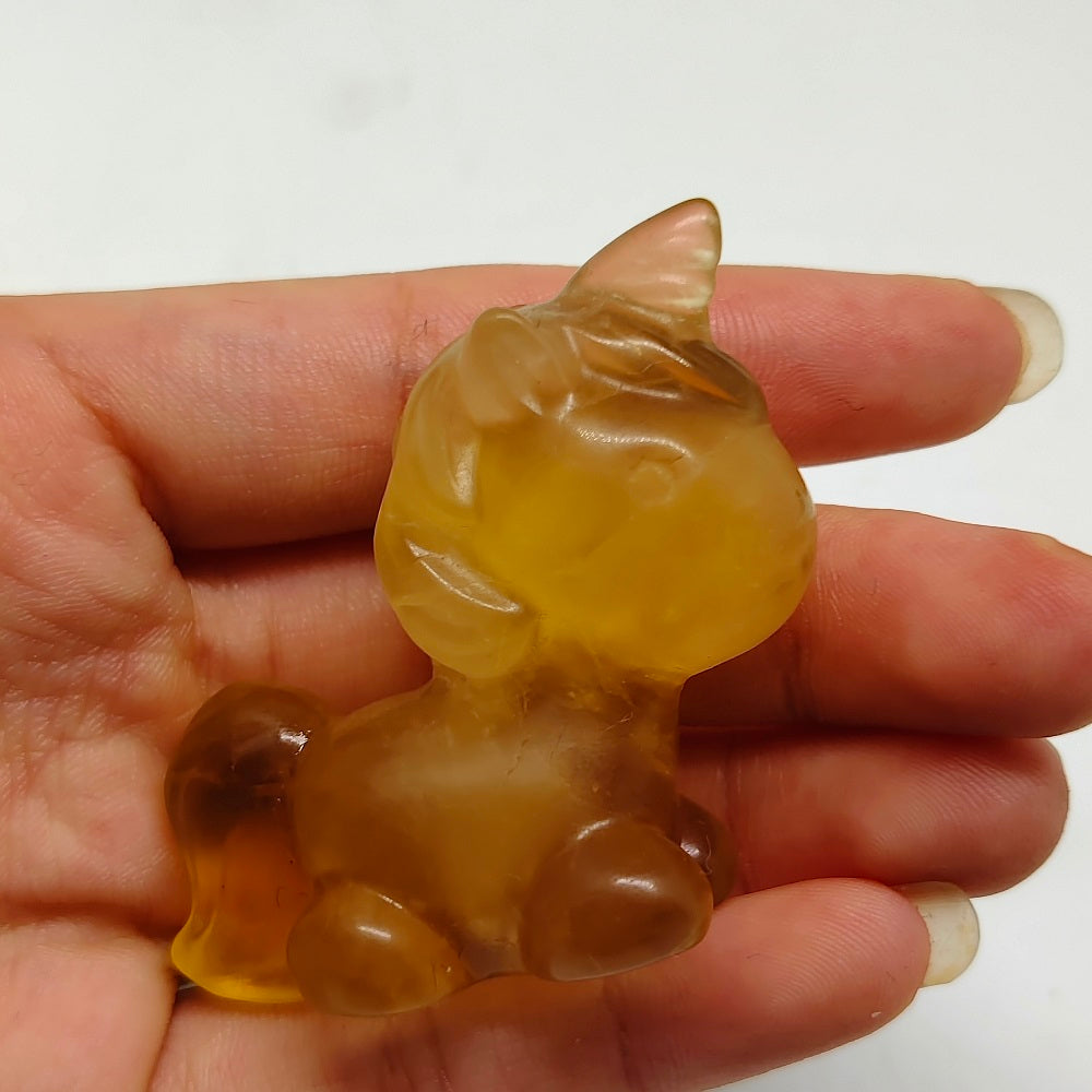yellow fluorite unicorn carving ornaments healing 43g