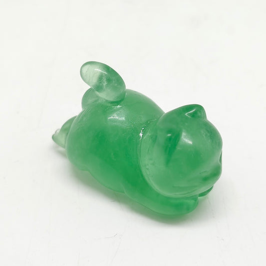 green fluorite cat carving ornaments healing 48.8g