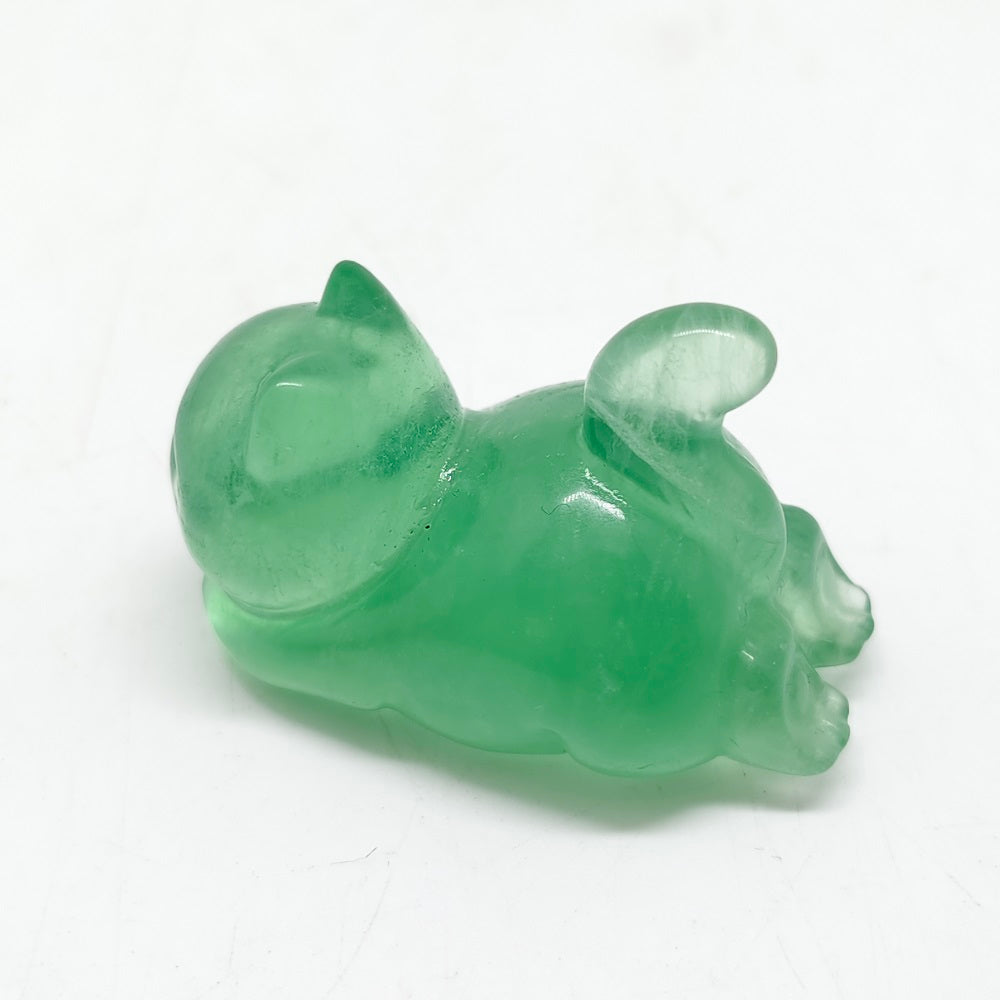 green fluorite cat carving ornaments healing 48.8g
