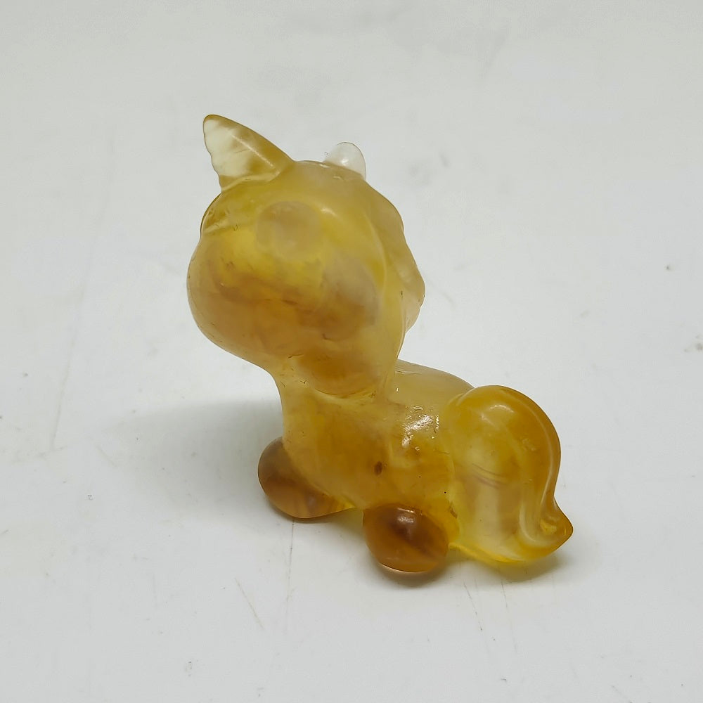 yellow fluorite unicorn carving ornaments healing 43g