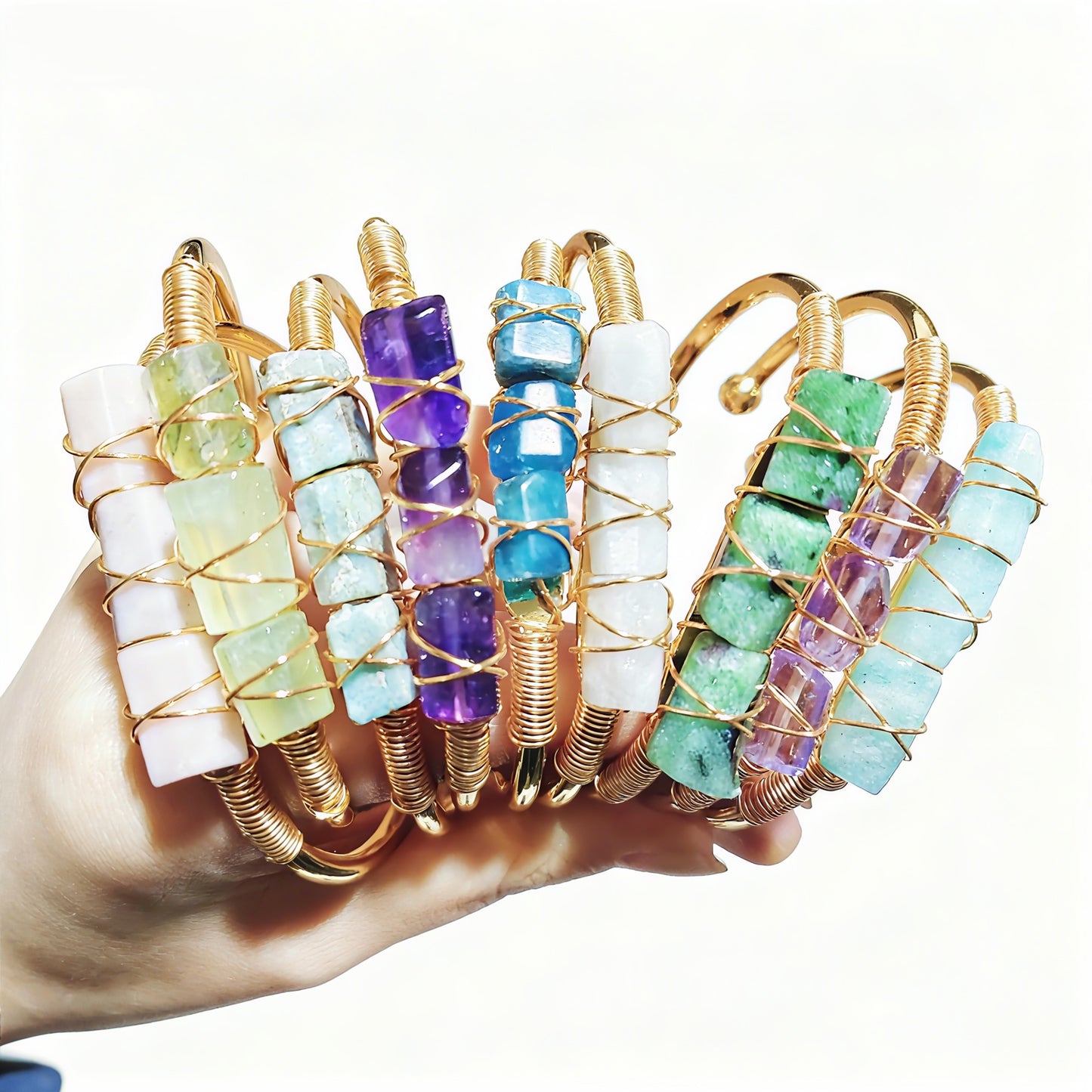 Wire Wrapped Crystal Cuff Bangle For Women Natural Quartz Crystal Gold Bracelet Romatic Lover Handmade Jewelry Gifts