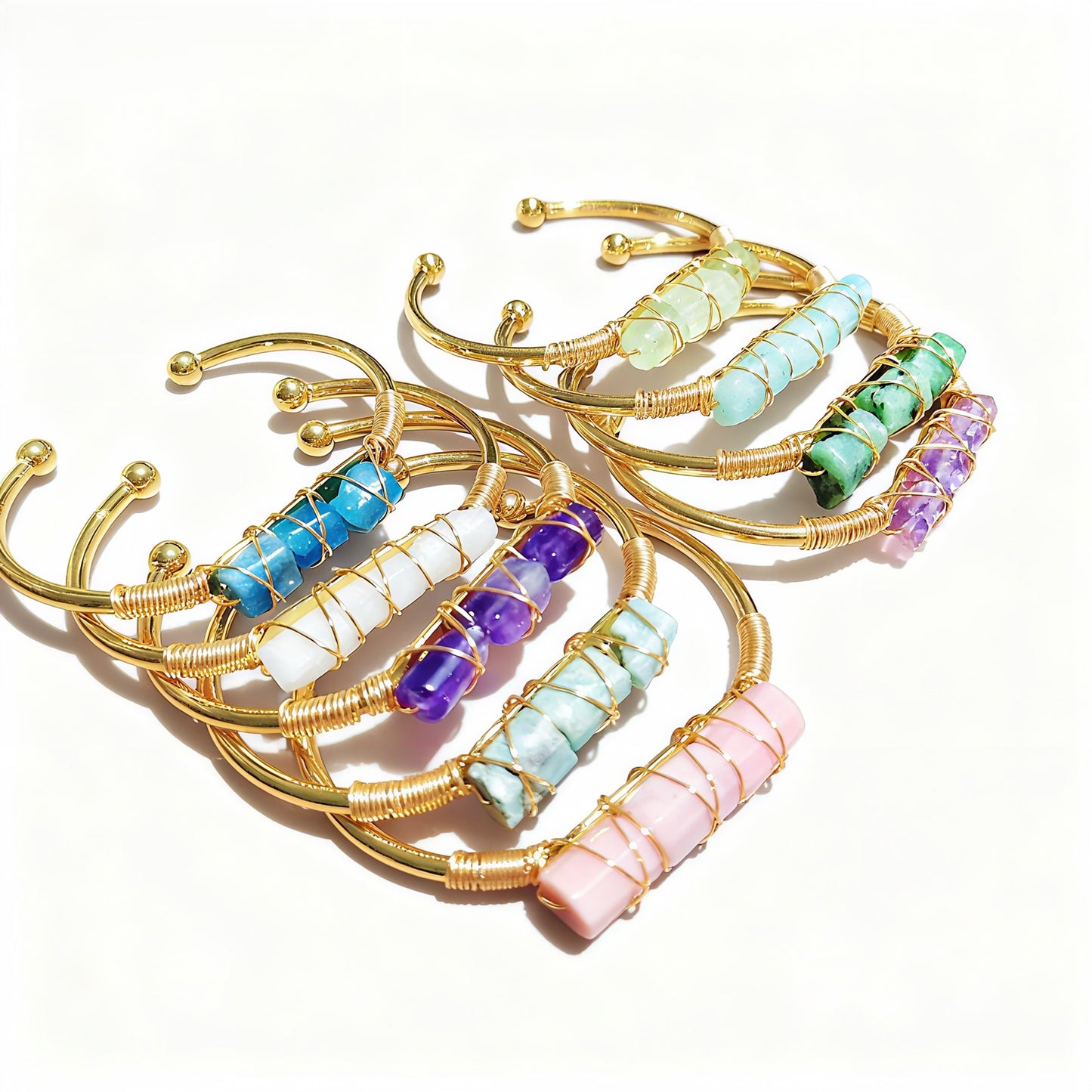 Wire Wrapped Crystal Cuff Bangle For Women Natural Quartz Crystal Gold Bracelet Romatic Lover Handmade Jewelry Gifts