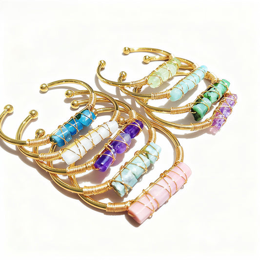 Wire Wrapped Crystal Cuff Bangle For Women Natural Quartz Crystal Gold Bracelet Romatic Lover Handmade Jewelry Gifts