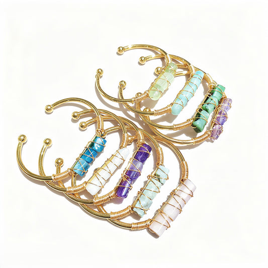 Wire Wrapped Crystal Cuff Bangle For Women Natural Quartz Crystal Gold Bracelet Romatic Lover Handmade Jewelry Gifts