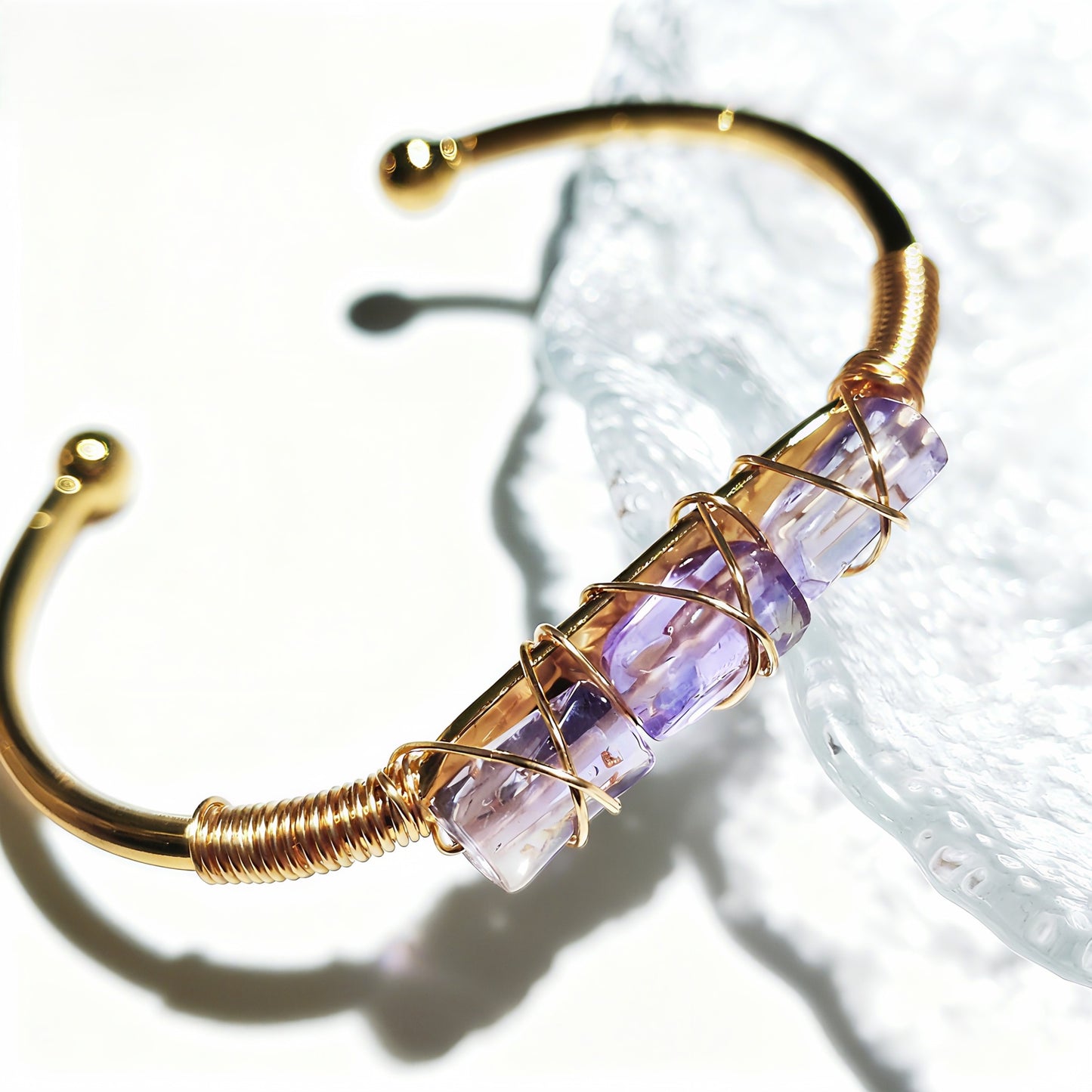 Wire Wrapped Crystal Cuff Bangle For Women Natural Quartz Crystal Gold Bracelet Romatic Lover Handmade Jewelry Gifts