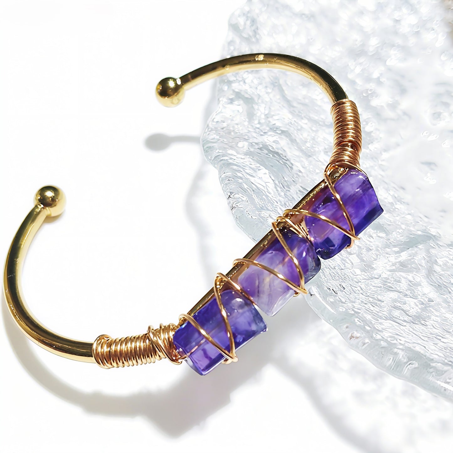 Wire Wrapped Crystal Cuff Bangle For Women Natural Quartz Crystal Gold Bracelet Romatic Lover Handmade Jewelry Gifts